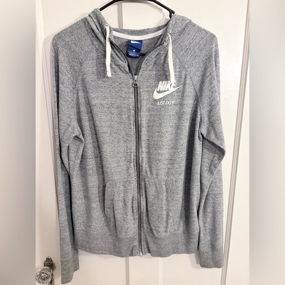 Nike Gray Full-Zip Hoodie with White Logo